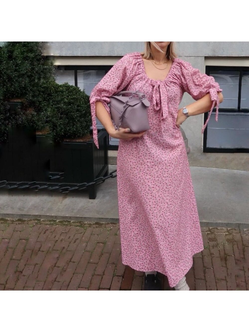 Damson Madder Pink Floral Cassandra Bow Midi Dress Half Sleeve Women’s Size 12